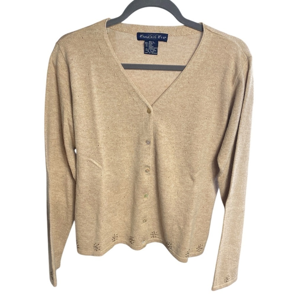 Vintage Eagle’s Eye angora cardigan with beading spun silk wool pointelle